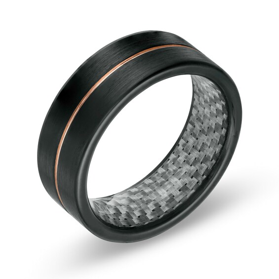 8.0mm Grooved Wedding Band Tantalum with Black and Rose IP