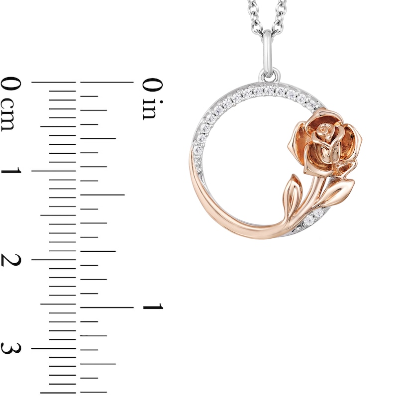 Enchanted Disney Belle 1/10 CT. T.W. Diamond Rose and Circle Pendant in Sterling Silver and 10K Rose Gold - 19"