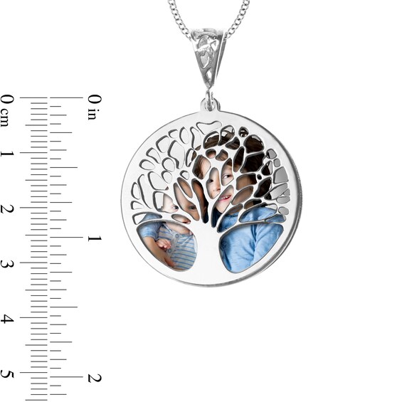 Engravable Photo Family Tree Swivel Disc Pendant in 14K White, Yellow or Rose Gold (1 Image and 4 Lines)
