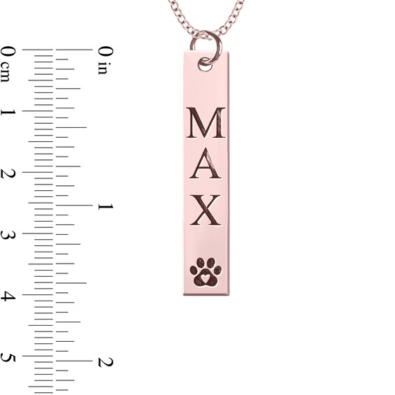 Engravable Name Heart in Paw Print Vertical Bar Pet Pendant in 14K White, Yellow or Rose Gold (2 Lines)