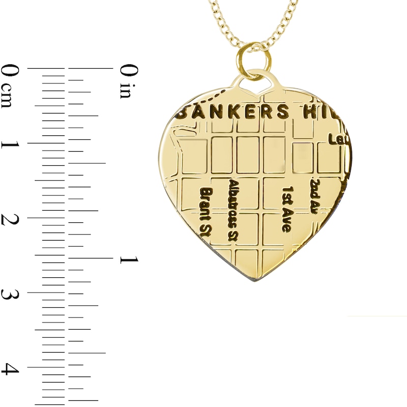 Engravable Map Heart Disc Pendant in 14K White, Yellow or Rose Gold (1 Address and 3 Lines)