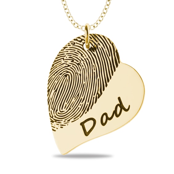 Engravable Print and Your Own Handwriting Tilted Heart Pendant in 14K White, Yellow or Rose Gold (1 Image and 4 Lines)