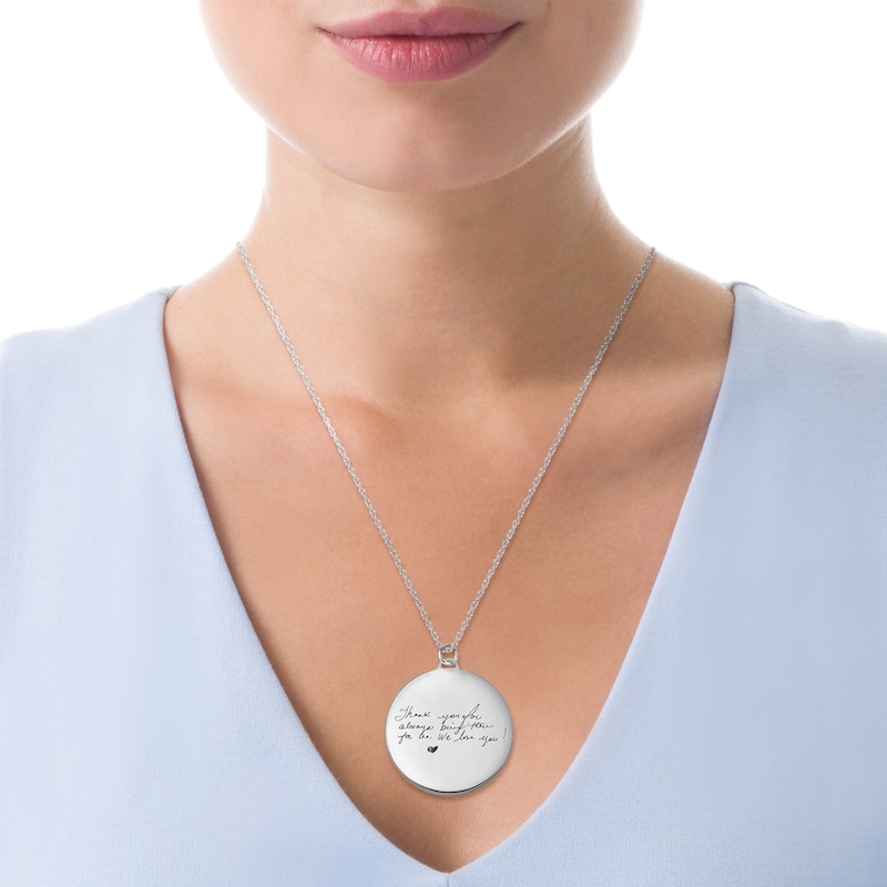 Engravable Your Own Handwriting Disc Pendant in 14K White, Yellow or Rose Gold (1 Image and 4 Lines)