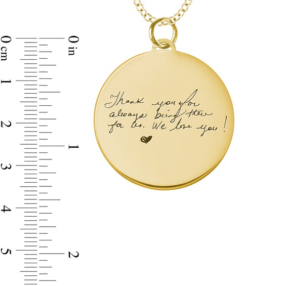 Engravable Your Own Handwriting Disc Pendant in 14K White, Yellow or Rose Gold (1 Image and 4 Lines)