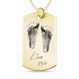 Engravable Print and Your Own Handwriting Dog Tag Pendant in 14K White, Yellow or Rose Gold (1 Image and 4 Lines)