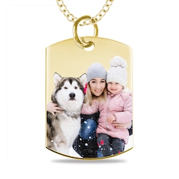 Medium Engravable Photo Dog Tag Pendant in 14K White, Yellow or Rose Gold (1 Image and 3 Lines)
