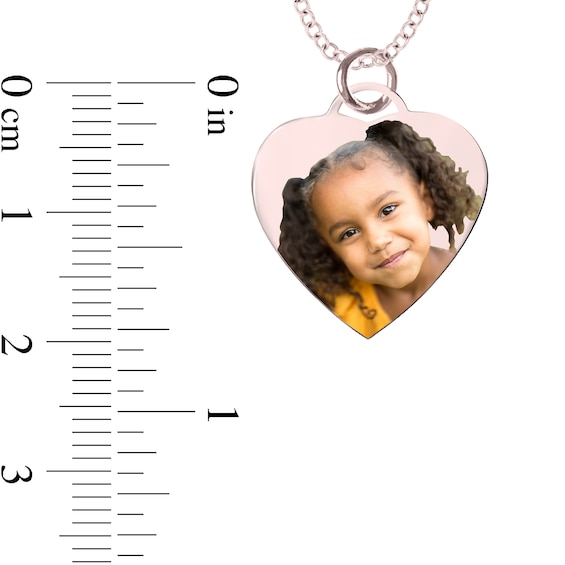 Small Engravable Photo Heart Pendant in 14K White, Yellow or Rose Gold (1 Image and 2 Lines)