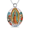 Thumbnail Image 0 of Engravable Enamel Our Lady of Guadalupe Oval Pendant in 14K White, Yellow or Rose Gold (3 Lines)