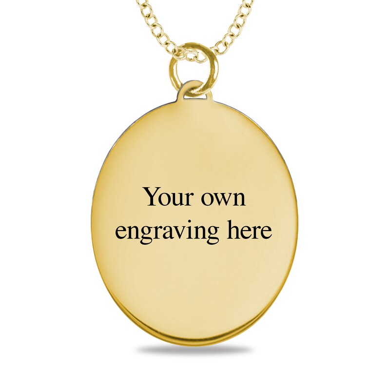 Engravable Enamel Our Lady of Guadalupe Oval Pendant in 14K White, Yellow or Rose Gold (3 Lines)