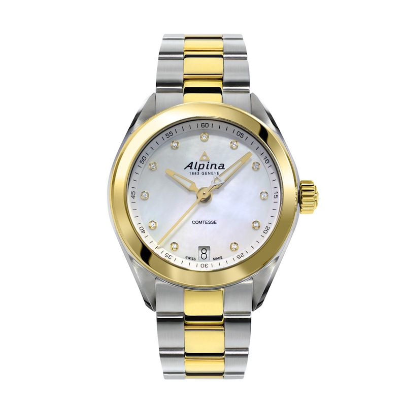 Main Image 1 of Ladies' Alpina Comtesse Diamond Accent 18K Gold Plate Two-Tone Watch with Mother-of-Pearl Dial (Model: AL-240MPWD2C3B)