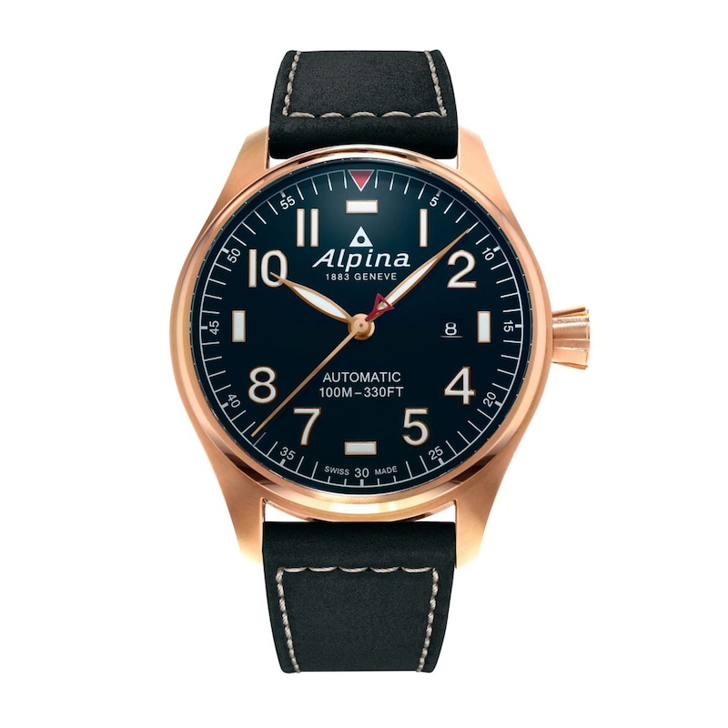 Men's Alpina Startimer 18K Rose Gold Plated Watch with Black Dial (Model: AL-525NN4S4)