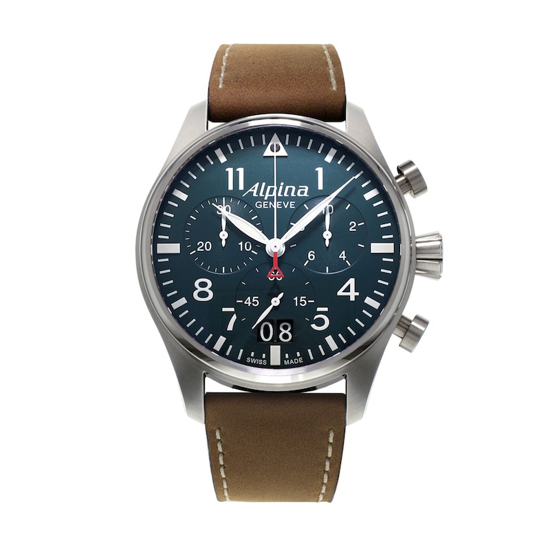 Main Image 1 of Men's Alpina Startimer Pilot Chronograph Big Date Strap Watch with Blue Dial (Model: AL-372N4S6)