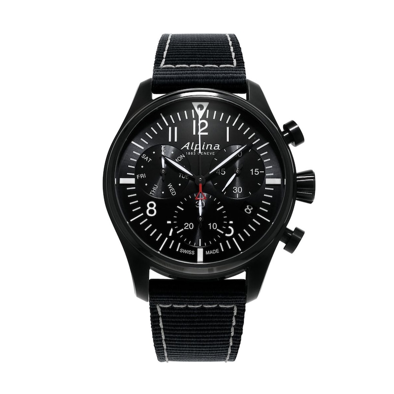 Main Image 1 of Men's Alpina Startimer Pilot Chronograph Date Strap Watch with Black Dial (Model: AL-371BB4FBS6)