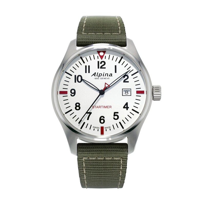 Main Image 1 of Men's Alpina Startimer Pilot Strap Watch with White Dial (Model: AL-240S4S6)