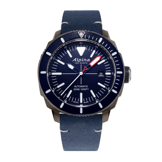 Men's Alpina Seastrong Diver 300 Automatic Strap Watch with Blue Dial (Model: Al-525Lnn4Tv6)