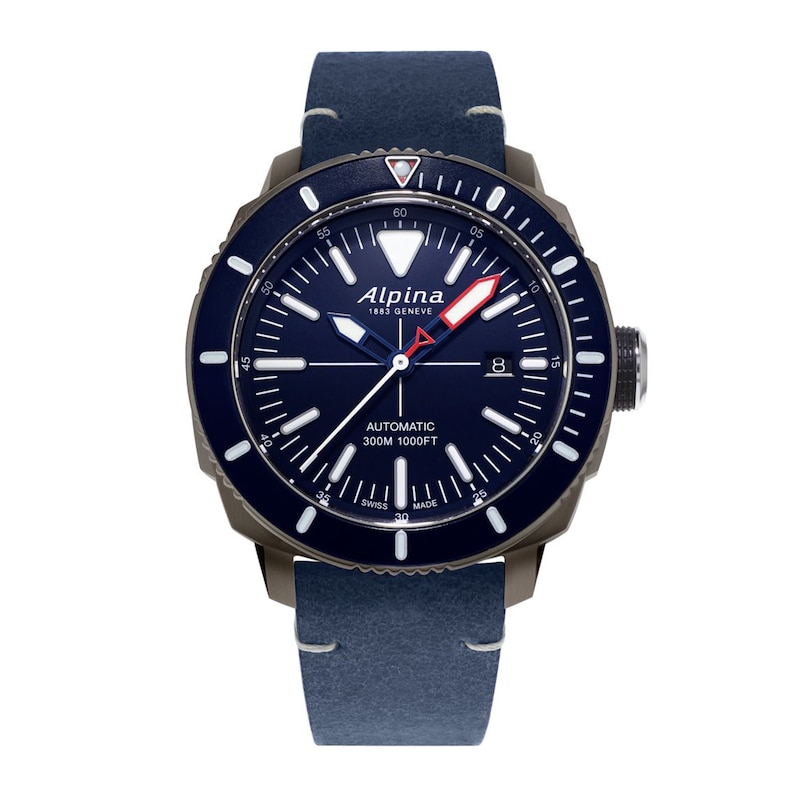 Men's Alpina Seastrong Diver 300 Automatic Strap Watch with Blue Dial (Model: AL-525LNN4TV6)