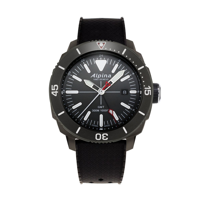 Main Image 1 of Men's Alpina Seastrong Diver 300 GMT Strap Watch with Black Dial (Model: AL-247LGG4TV6)