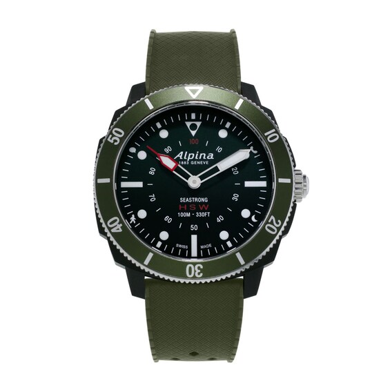 Men's Alpina Seastrong HSW Green Strap Watch with Black Dial (Model: Al-282Lbgr4V6)