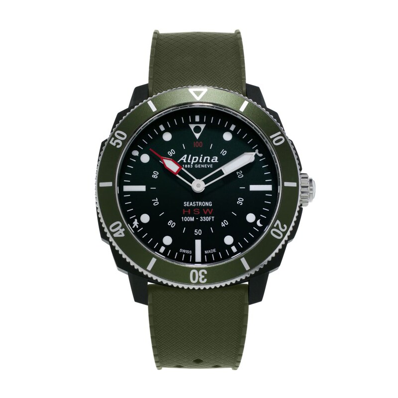 Main Image 1 of Men's Alpina Seastrong HSW Green Strap Watch with Black Dial (Model: AL-282LBGR4V6)