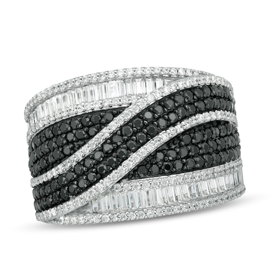 1-3/4 CT. T.w. Enhanced Black and White Diamond Multi-Row Ring in 10K White Gold