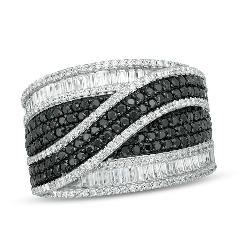 Main Image 1 of 1-3/4 CT. T.W. Enhanced Black and White Diamond Multi-Row Ring in 10K White Gold