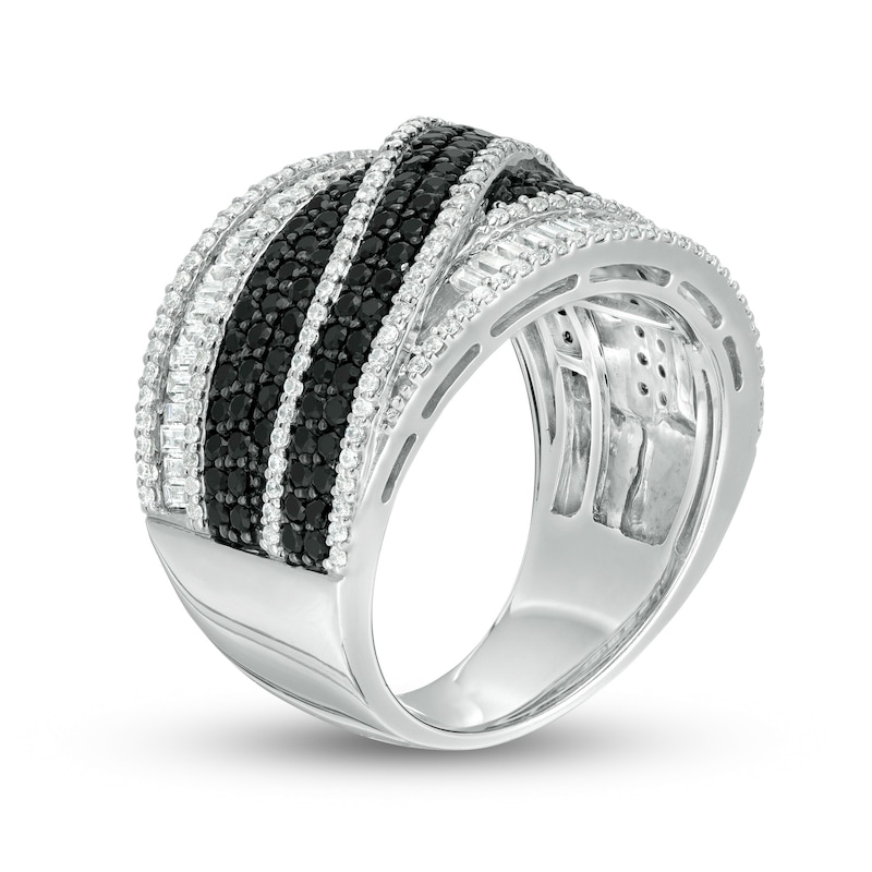 Main Image 3 of 1-3/4 CT. T.W. Enhanced Black and White Diamond Multi-Row Ring in 10K White Gold