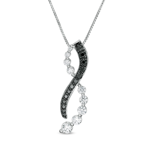 1 CT. T.w. Enhanced Black and White Journey Diamond Twist Pendant in 10K White Gold