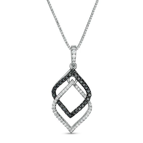 1/3 CT. T.w. Enhanced Black and White Diamond Double Flame Pendant in 10K White Gold