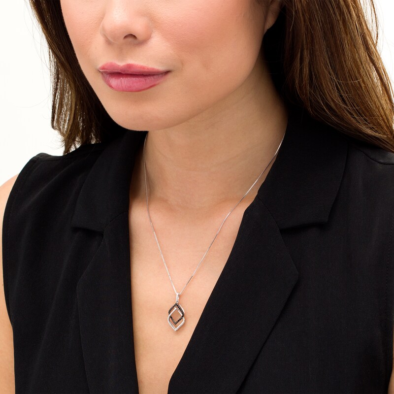 Main Image 2 of 1/3 CT. T.W. Enhanced Black and White Diamond Double Flame Pendant in 10K White Gold