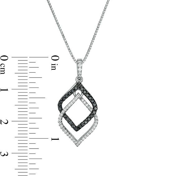 1/3 CT. T.w. Enhanced Black and White Diamond Double Flame Pendant in 10K White Gold