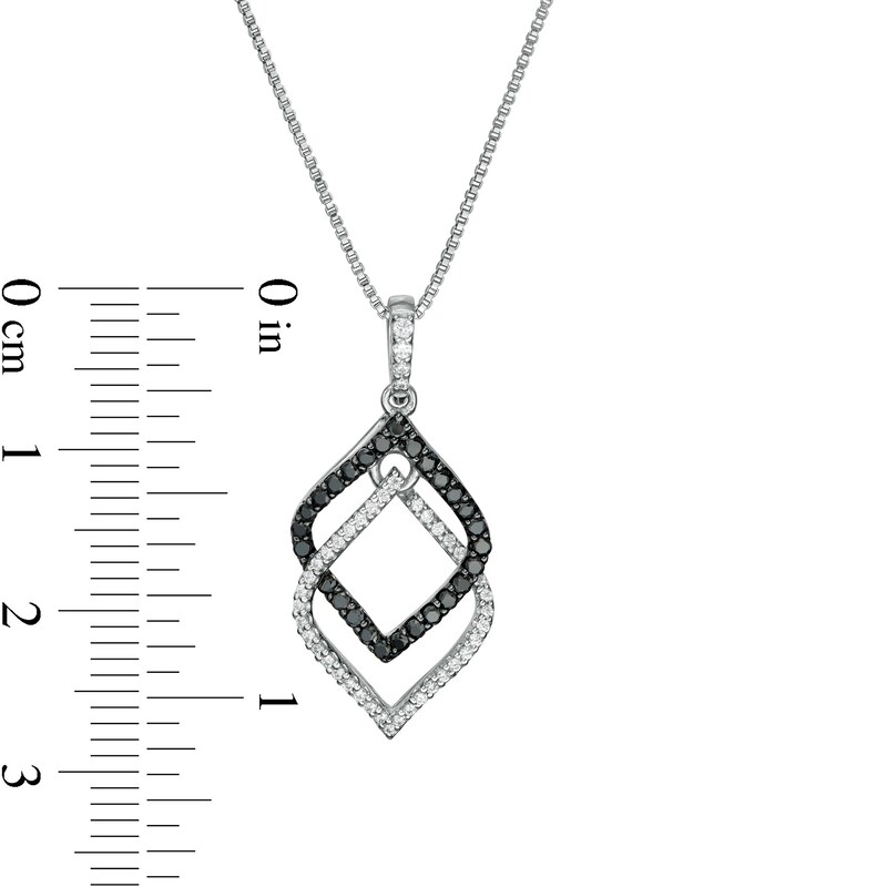 Main Image 3 of 1/3 CT. T.W. Enhanced Black and White Diamond Double Flame Pendant in 10K White Gold