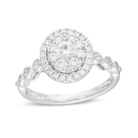 3/4 CT. T.W. Composite Diamond Oval Frame Vintage-Style Engagement Ring in 10K White Gold 3/4 CT. T.W. Composite Diamond Oval Frame Vintage-Style Engagement Ring in 10K White Gold