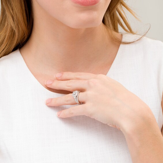 5/8 CT. T.W. Composite Princess-Cut Diamond Frame Tri-Sides Vintage-Style Bridal Set in 10K White Gold 5/8 CT. T.W. Composite Princess-Cut Diamond Frame Tri-Sides Vintage-Style Bridal Set in 10K White Gold