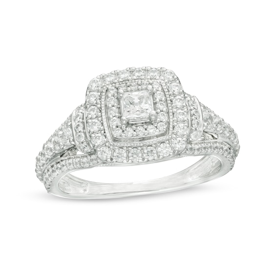 1 CT. T.W. Princess-Cut Diamond Double Frame Vintage-Style Engagement Ring in 10K White Gold 1 CT. T.W. Princess-Cut Diamond Double Frame Vintage-Style Engagement Ring in 10K White Gold