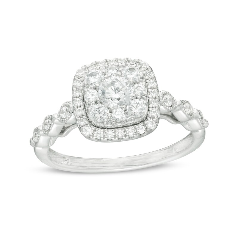 3/4 CT. T.W. Diamond Cushion Frame Vintage-Style Engagement Ring in 10K White Gold