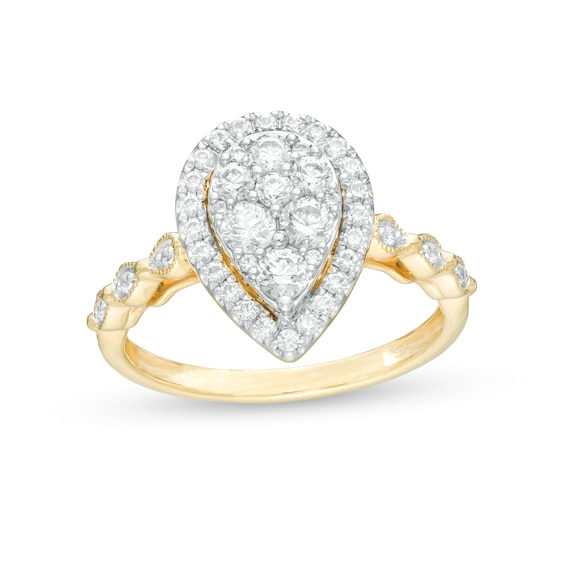 3/4 CT. T.w. Composite Diamond Pear-Shaped Frame Vintage-Style Engagement Ring in 10K Gold