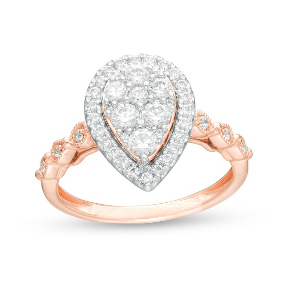 3/4 CT. T.W. Composite Diamond Pear-Shaped Frame Vintage-Style Engagement Ring in 10K Rose Gold 3/4 CT. T.W. Composite Diamond Pear-Shaped Frame Vintage-Style Engagement Ring in 10K Rose Gold