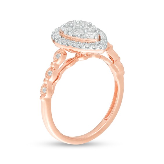 3/4 CT. T.W. Composite Diamond Pear-Shaped Frame Vintage-Style Engagement Ring in 10K Rose Gold 3/4 CT. T.W. Composite Diamond Pear-Shaped Frame Vintage-Style Engagement Ring in 10K Rose Gold