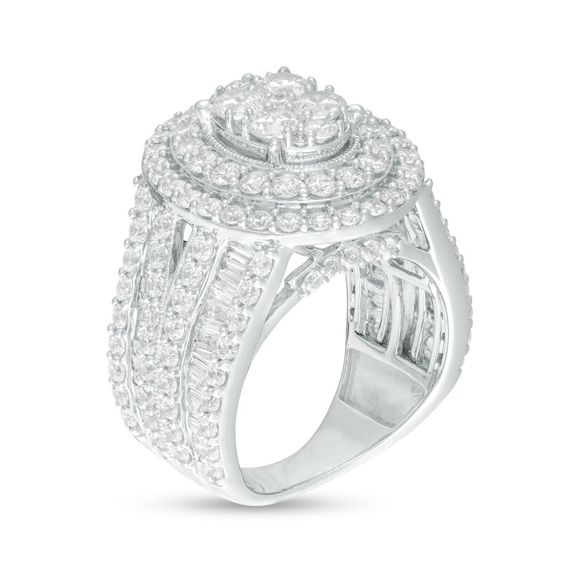 4 CT. T.W. Composite Diamond Double Oval Frame Vintage-Style Engagement Ring in 14K White Gold