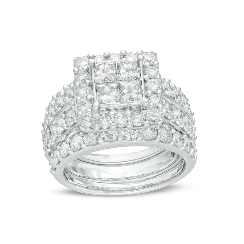 Main Image 1 of 4 CT. T.W. Quad Princess-Cut Diamond Frame Three Piece Bridal Set in 14K White Gold