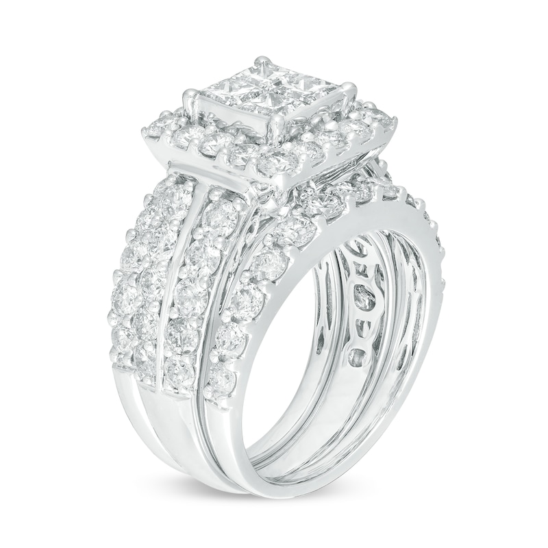 Main Image 3 of 4 CT. T.W. Quad Princess-Cut Diamond Frame Three Piece Bridal Set in 14K White Gold