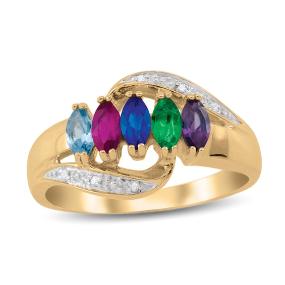 Couple's Heart-Shaped Birthstone and Diamond Accent Double Row Bypass Ring (2 Stones and Names)