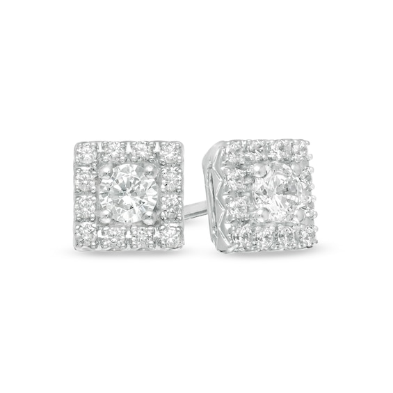 1/2 CT. T.w. Diamond Square Frame Stud Earrings in 10K White Gold