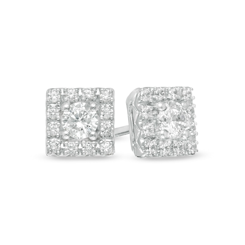 1/2 CT. T.W. Diamond Square Frame Stud Earrings in 10K White Gold