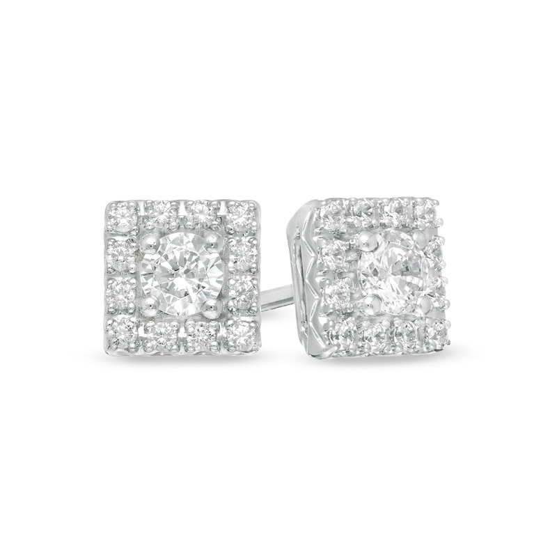 Main Image 1 of 1/2 CT. T.W. Diamond Square Frame Stud Earrings in 10K White Gold