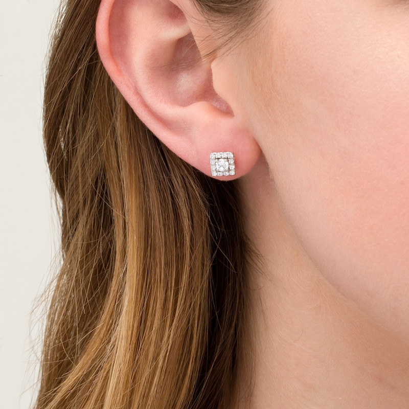 Main Image 2 of 1/2 CT. T.W. Diamond Square Frame Stud Earrings in 10K White Gold