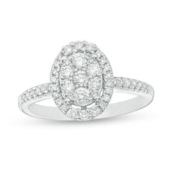 1/2 CT. T.w. Composite Diamond Oval Frame Ring in 10K White Gold