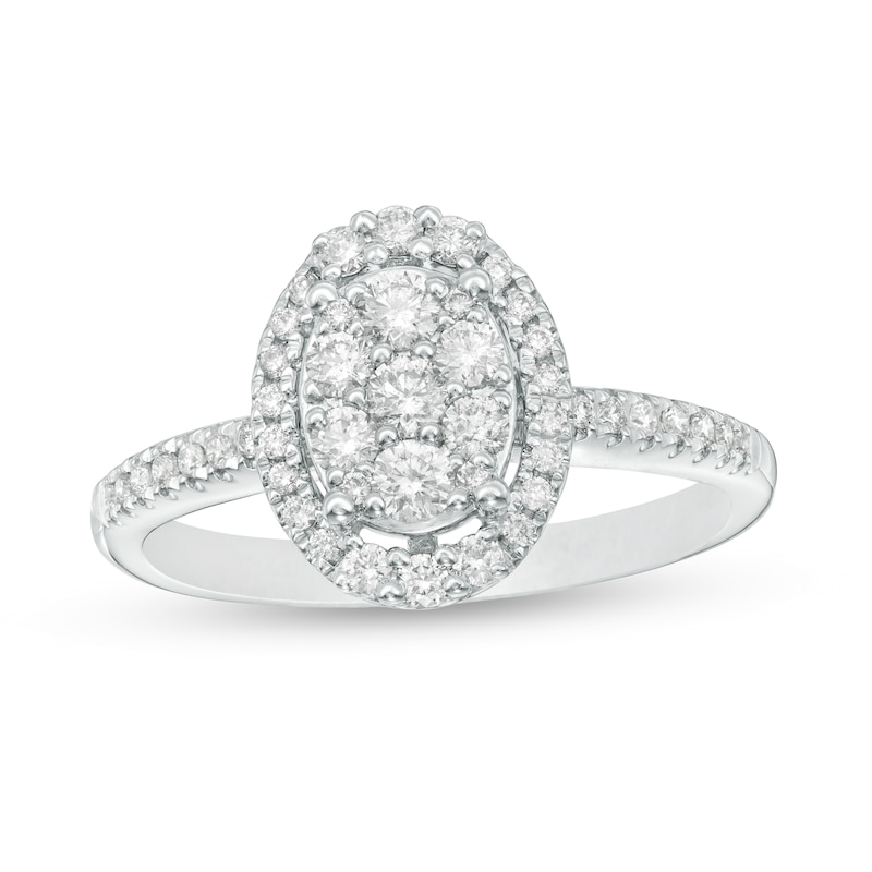Main Image 1 of 1/2 CT. T.W. Composite Diamond Oval Frame Ring in 10K White Gold