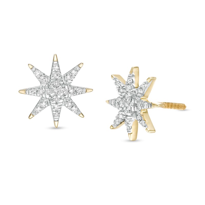 Main Image 1 of 1/8 CT. T.W. Diamond Eight-Point Star Stud Earrings in 10K Gold