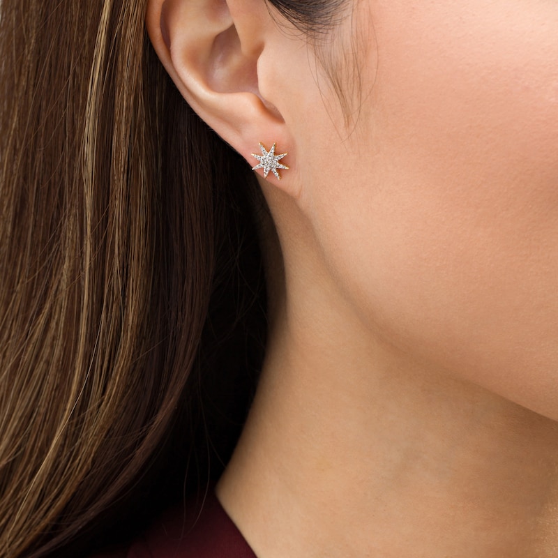 Main Image 2 of 1/8 CT. T.W. Diamond Eight-Point Star Stud Earrings in 10K Gold